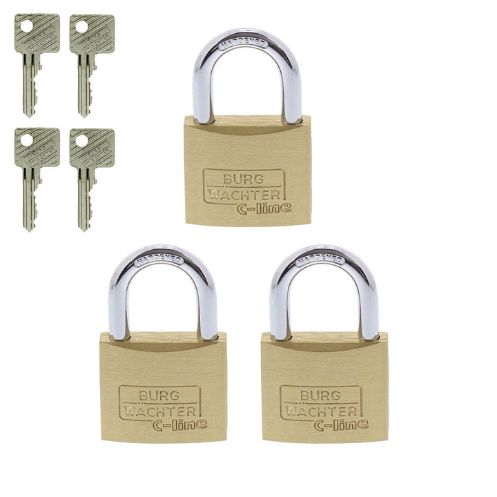 Burg-Wächter Vorhängeschloss, 3er-Set, 6 mm Bügelstärke, 4 Schlüssel, Trio 222 40 SB, 6 mm Büge