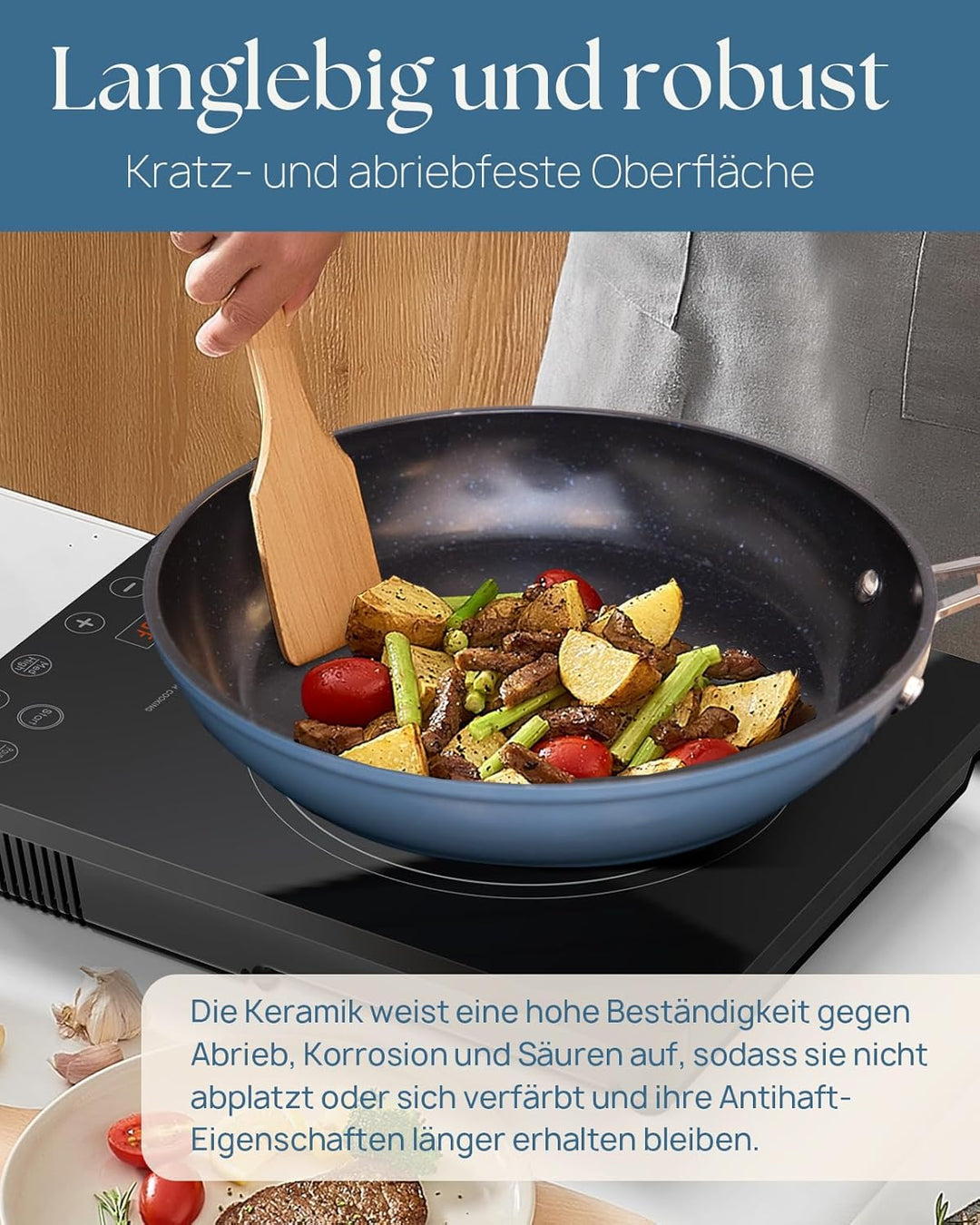 Nuwave 7,6L Gesundes Duralon Blue Keramik Antihaft-Suppentopf in Gemütlichem Blau, PFAS-frei, Spülma