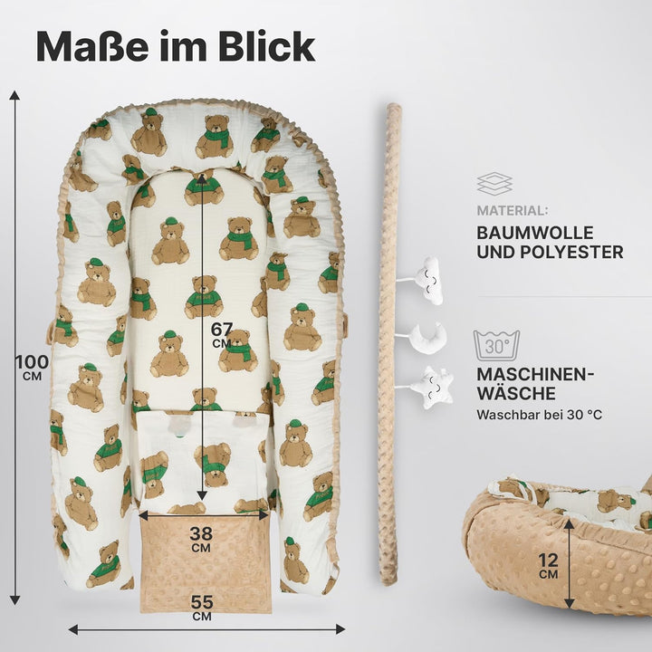 CHILDOO Babynest [inkl. Spielbogen] Baby Nestchen aus OEKOTEX Stoffen, Babynestchen für Neugeborene,