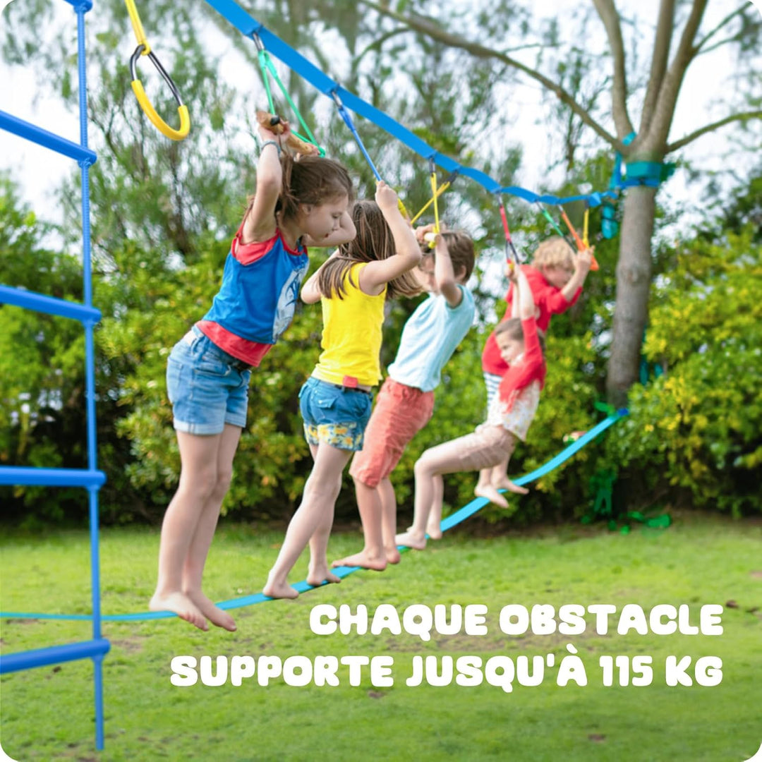 Hapfan Ninja Hindernisparcours, 15 m × 2 Slackline mit 8 Hindernissen zum Aufhängen, Unisex, Slackli