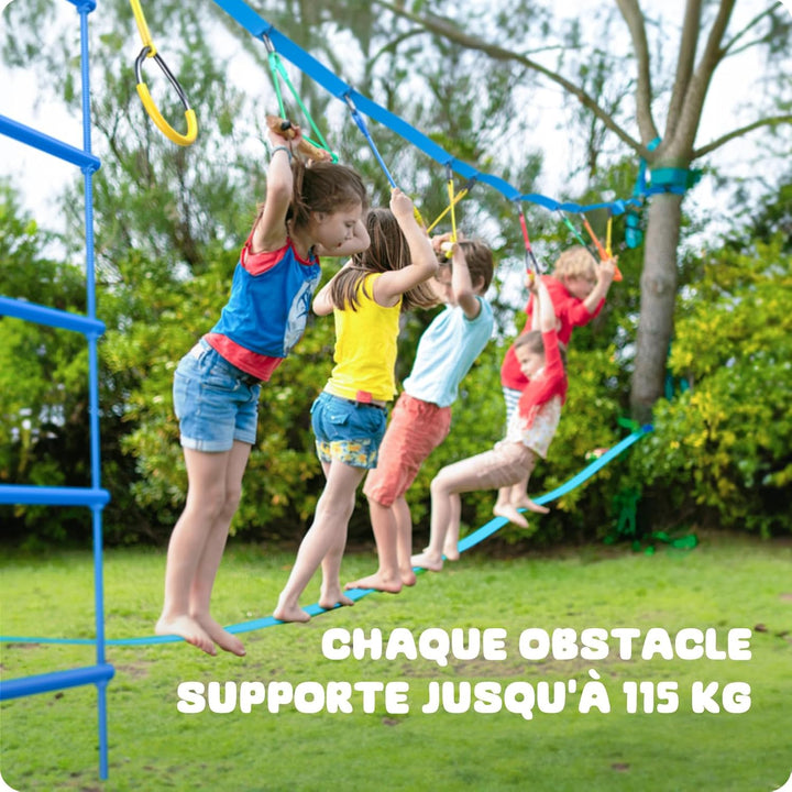 Hapfan Ninja Hindernisparcours, 15 m × 2 Slackline mit 8 Hindernissen zum Aufhängen, Unisex, Slackli