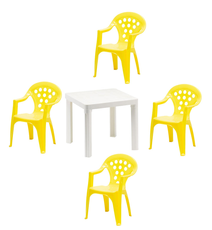 hLine Kinder Garten Sitzgruppe Tisch mit Stühlen Gartenstuhl Sessel (1 Tisch 4 Stühle gelb), 868780+