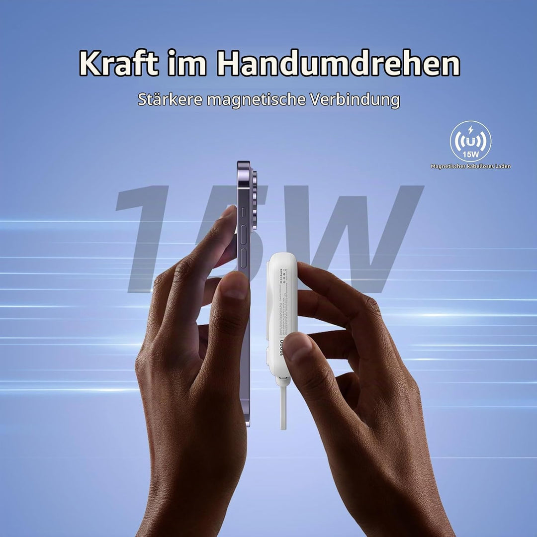 Mini Powerbank 10000mAh mit Magnetischer Schnellladung &amp; 20W PD, 22.5W Max, Tragbare Externe Batteri