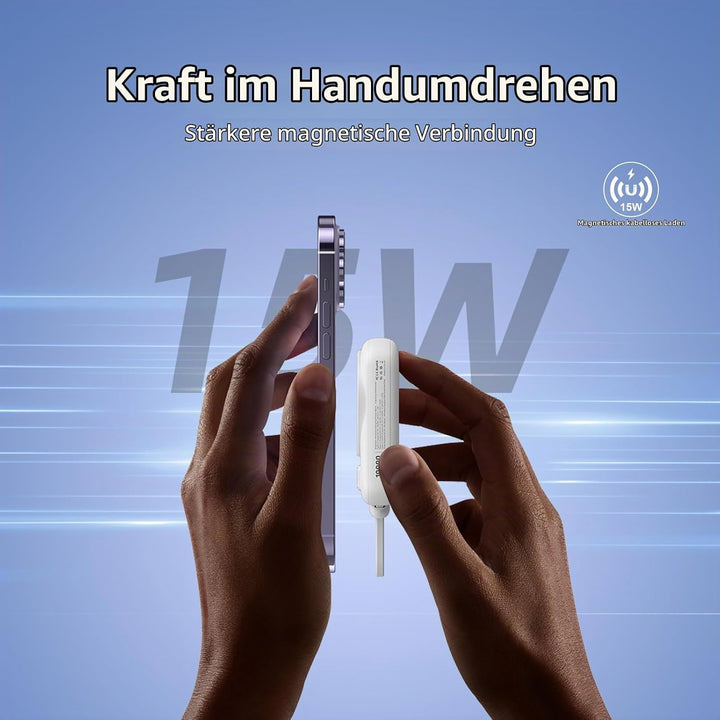 Mini Powerbank 10000mAh mit Magnetischer Schnellladung &amp; 20W PD, 22.5W Max, Tragbare Externe Batteri