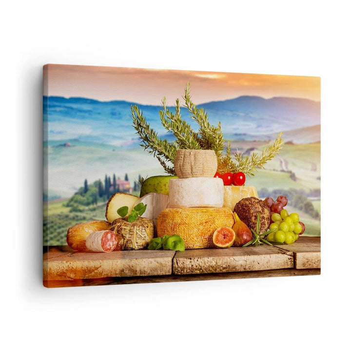 Bilder auf Leinwand Toskana Käse Obst Italien Leinwandbild 70x50cm Wandbilder Dekoration Wohnzimmer