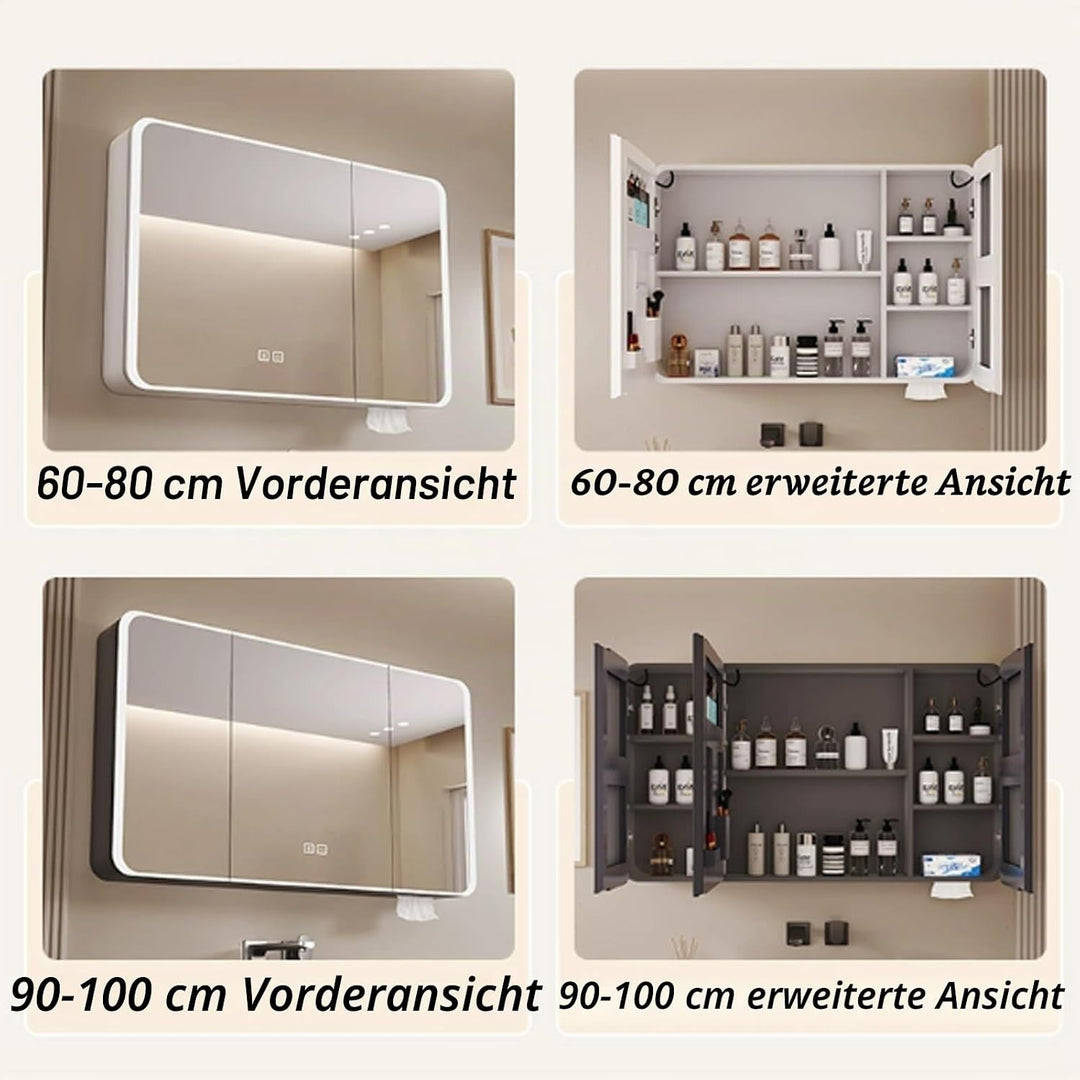 Aluminum Spiegelschrank Bad mit LED Lighting, 3 Adjustable Light Colors, Badezimmer Spiegelschrank m