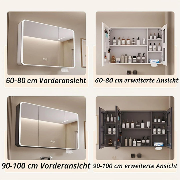 Aluminum Spiegelschrank Bad mit LED Lighting, 3 Adjustable Light Colors, Badezimmer Spiegelschrank m