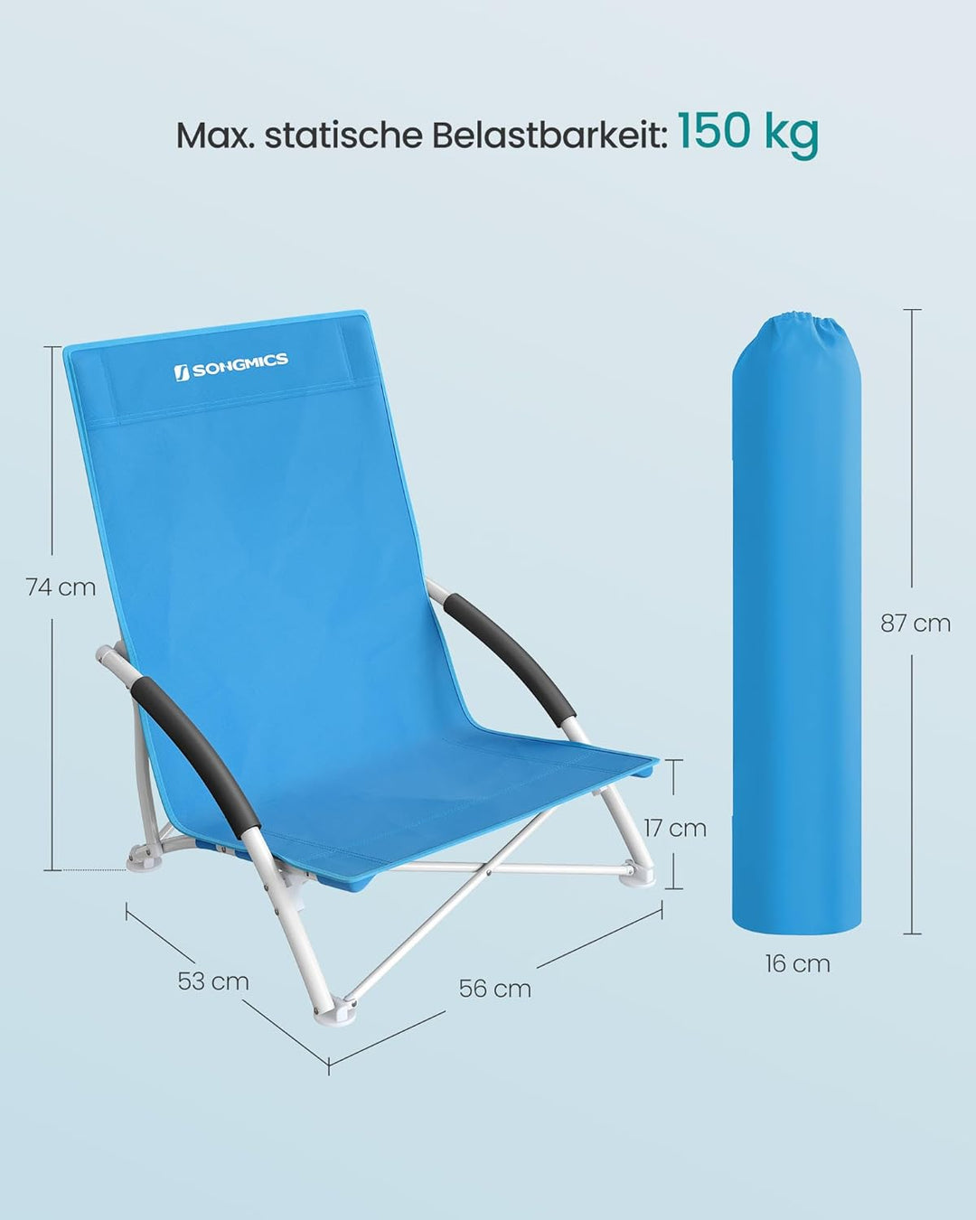 SONGMICS Strandstuhl mit hoher Rückenlehne, tragbarer Klappstuhl, klappbarer Campingstuhl, faltbar,