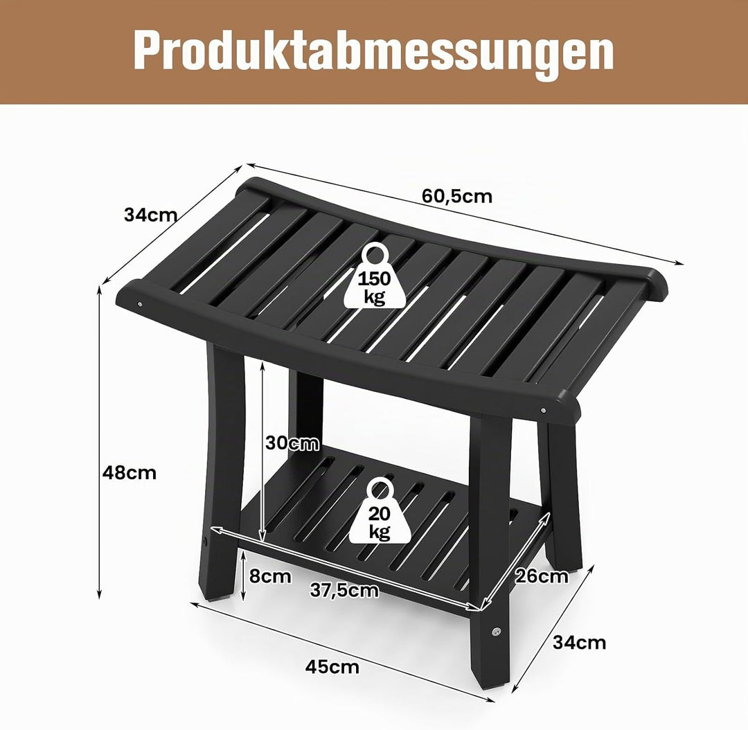 COSTWAY Duschbank Bad, Sitzbank mit Ablage, Badhocker 170 kg belastbar, Badezimmerbank Duschstuhl, D