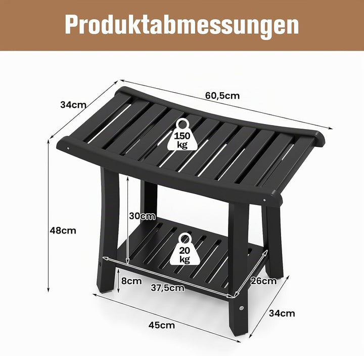 COSTWAY Duschbank Bad, Sitzbank mit Ablage, Badhocker 170 kg belastbar, Badezimmerbank Duschstuhl, D