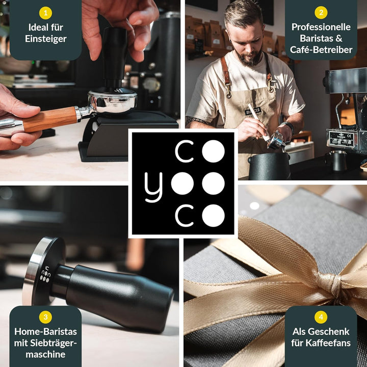 Coyooco Barista Tamper druckregulierend 58,5 mm - Siebträger Tamper mit Feder für gleichmässigen Dru