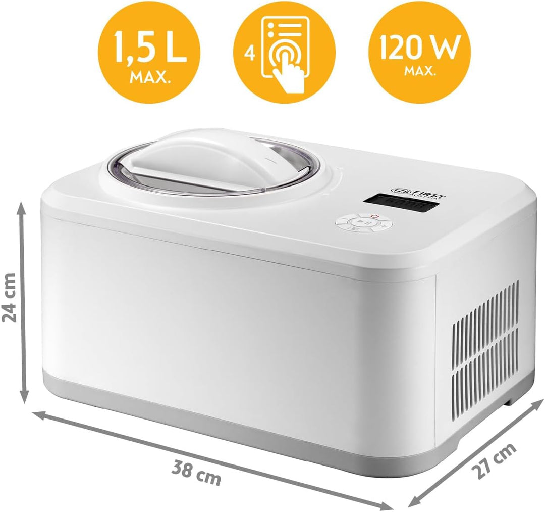 TZS First Austria Eismaschine | 1,5L | Kompressor | Entnehmbarer Edelstahl Behälter | Rezeptheft | L