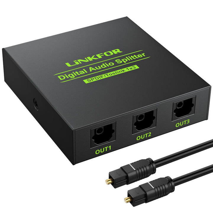 LiNKFOR Optischer Splitter, SPDIF Toslink Splitter, 1x3 Digital Audio Verteiler, 1 optisches Kabel,