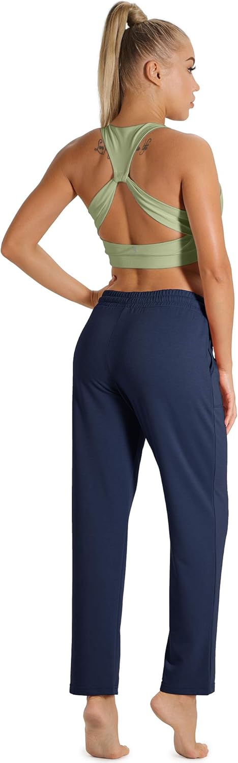 icyzone Damen Jogginghose Sweathose Lang Sporthose Freizeithose geradem Bein Hose mit Tunnelzug M Na