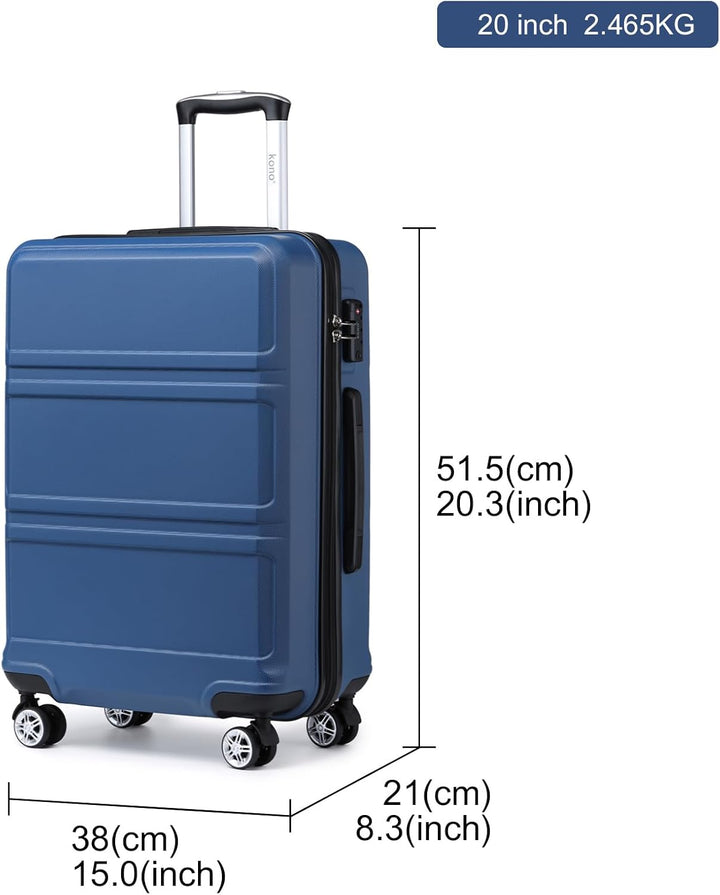 Kono ABS Kabinenkoffer, Hartschale, leicht, 55 cm, Handgepäck, mit Schloss TSA, 38 l Dunkelblau, Dun