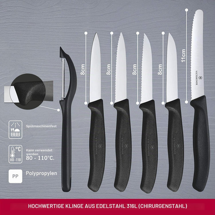 Victorinox, Swiss Classic Gemüsemesser-Set, 6-teilig, Extra Scharfe Klinge, Robuster Kunststoffgriff