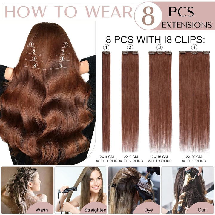 SEGO Clip in Extensions Echthaar 8 Tressen Haarverlängerung günstig Haarteil 100% Remy Human Haar dü