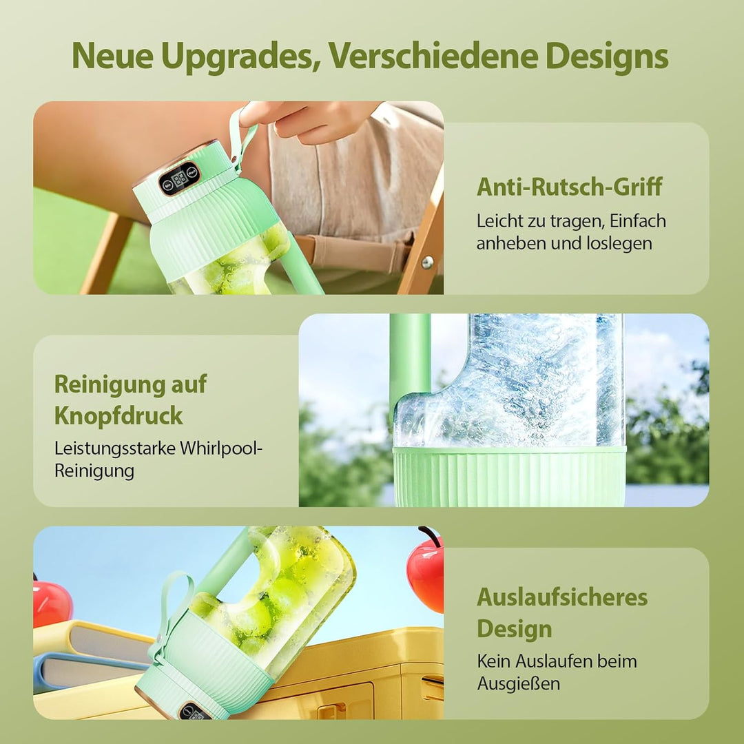 【Upgraded】Fine Life Pro Wiederaufladbarer Elektrischer Entsafter, 1200ML Tragbarer Mixer für Gemüse&