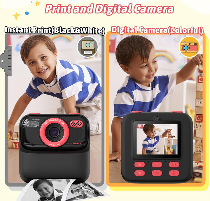 Upgrade Kinderkamera Sofortdruck für Jungen und Mädchen, 1080P HD Dual-Linse Selfie Digitalkamera mi