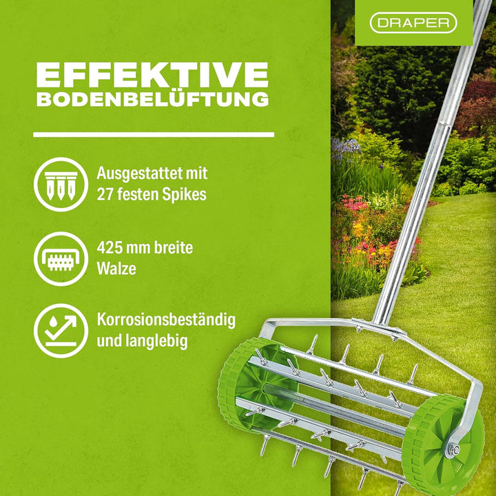 Draper Rollender Rasenlüfter mit 450 mm Stacheltrommel — 83983 — für Gartengrasbelüftung mit 33 mm Z