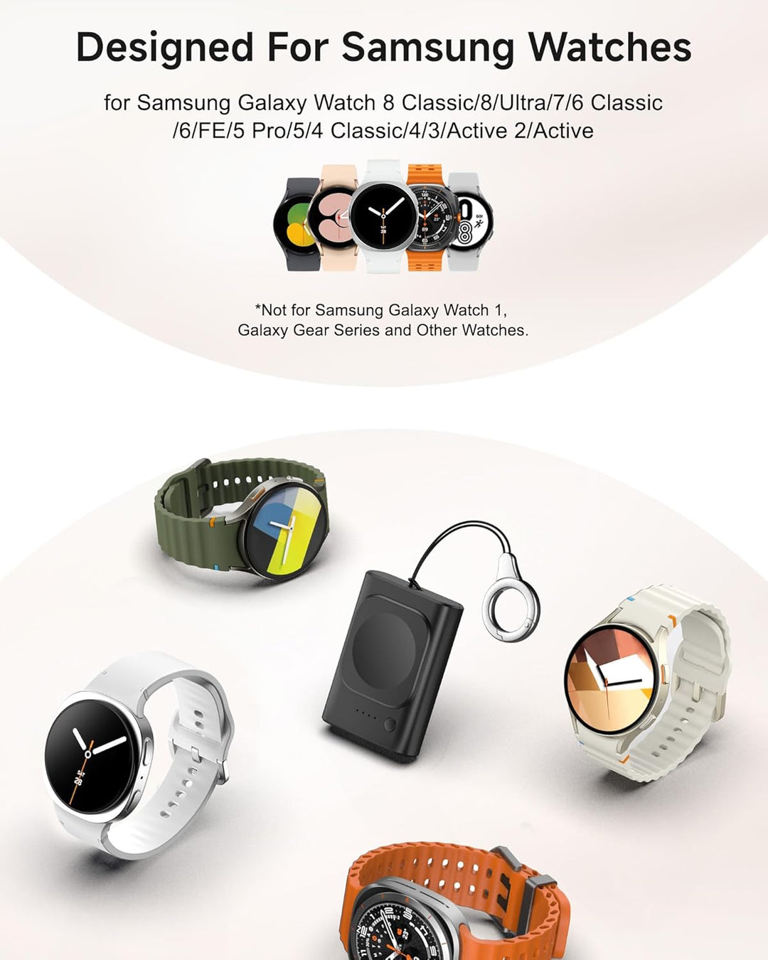 Kabelloses Ladegerät für Samsung Watch 8,1800mAh Tragbares Watch Ladestation mit Schlüsselanhänger,