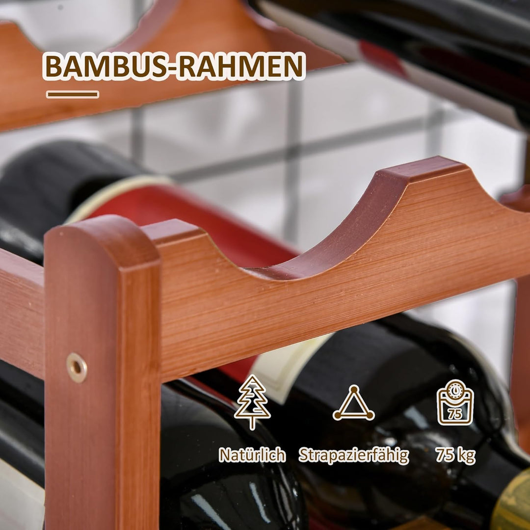 HOMCOM Weinregal für 16 Flaschen Stapelbar Flaschenregal Flaschenhalter Weinflaschenhalter aus Bambu