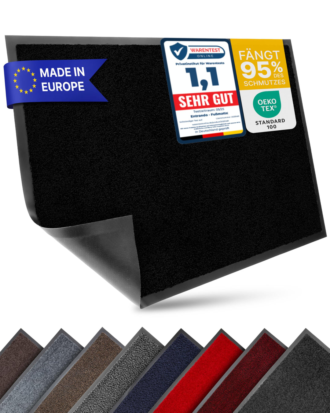 Entrando Fussmatte 40x60 cm für Innen & Aussen – Rutschhemmende Schmutzfangmatte mit Gummirücken, Fl