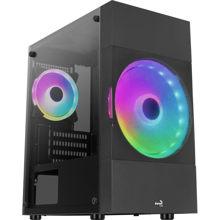 Aerocool ATOMICLITE V1, Micro-ATX Gaming Gehäuse, Front Mesh+2 Lüfter FRGB, Schwarz Schwarz ATOMICLI