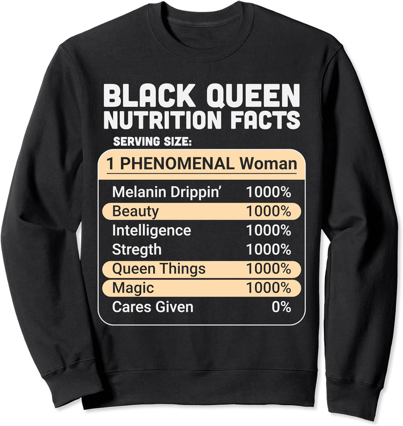 Thanksgiving Black Queen Nutritional Facts Beauty Magic Girl Sweatshirt