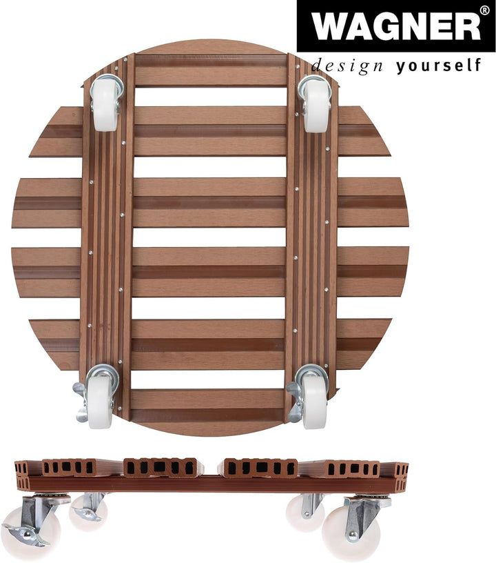 Wagner Pflanzenroller WPC Ø 50 x 11 cm I Blumenroller für Aussenbereich + Innenbereich I Kübelroller