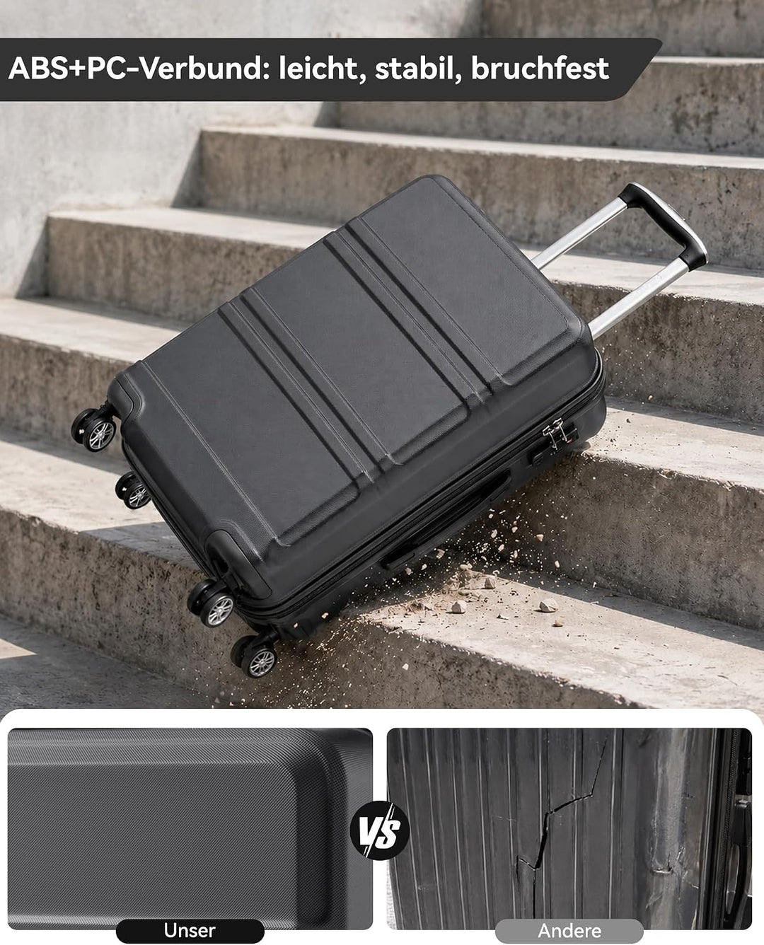 KONO Koffer Trolley Reisekoffer XL (74cm) Grau, XL (74cm) Grau