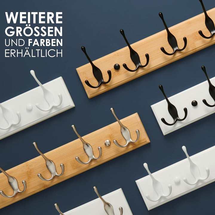 LARHN Garderobenhaken Weiss - Garderobenleiste Weiss mit 4 Haken in Schwarz - 42 cm - Kleiderhaken W
