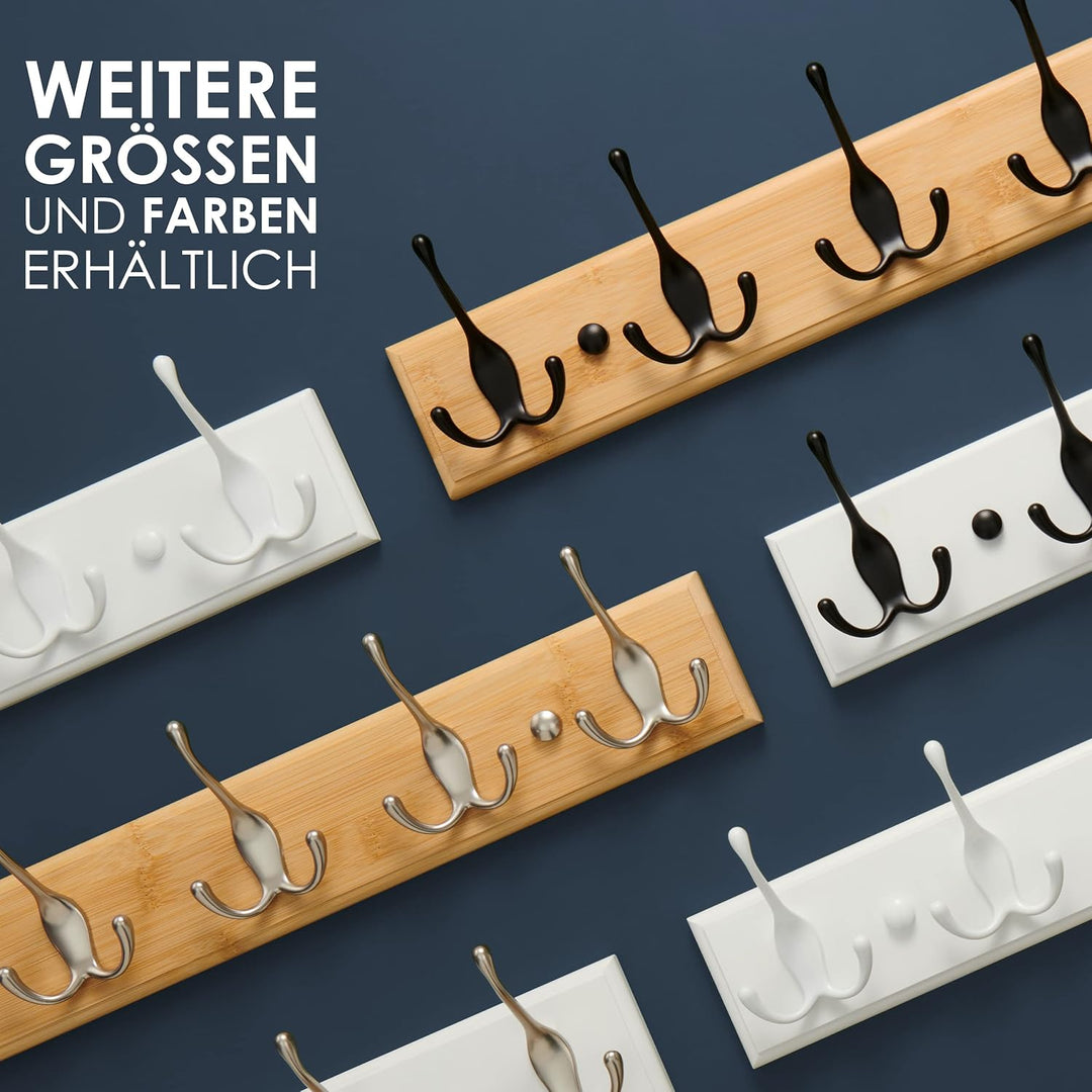 LARHN Garderobenhaken Holz - Garderobenleiste Holz mit 4 Haken in Schwarz - 42 cm - Kleiderhaken Wan