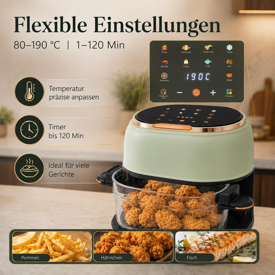 Heissluftfritteuse Mit Sichtfenster Und Touchscreen, 1350W, 4L Kapazität, Temperatur 80-190°C, Aus G