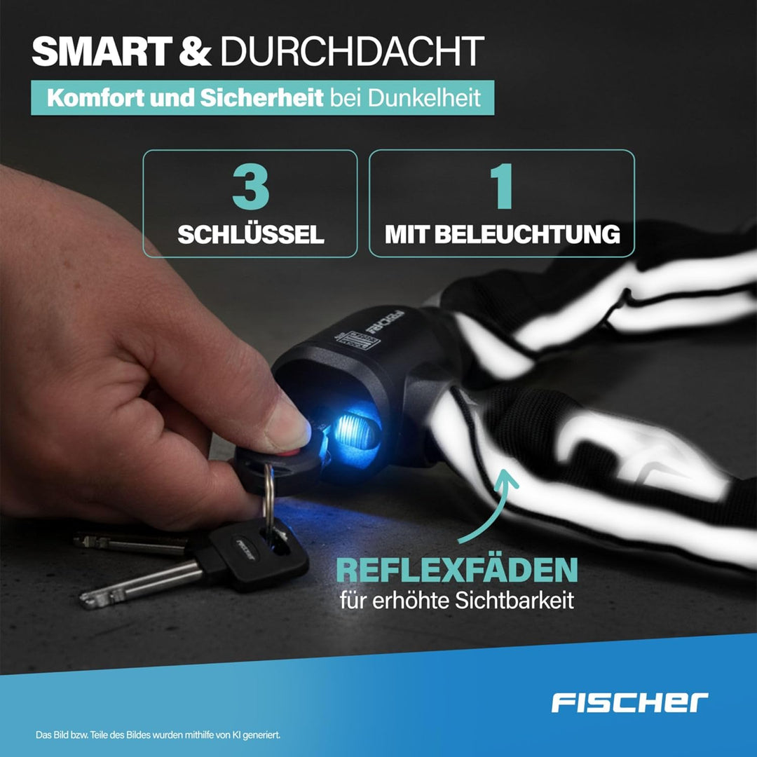 FISCHER Fahrrad Kettenschloss PROTEC PLUS+ CK100, aus Stahl, Sicherheit ART-zertifiziert, mit 3 Schl