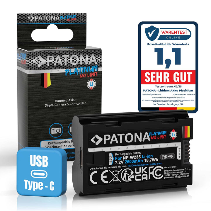 PATONA Platinum NP-W235 Akku 2600mAh USB-C Input kompatibel mit Fuji Fujifilm GFX-50s II GFX-100S GF