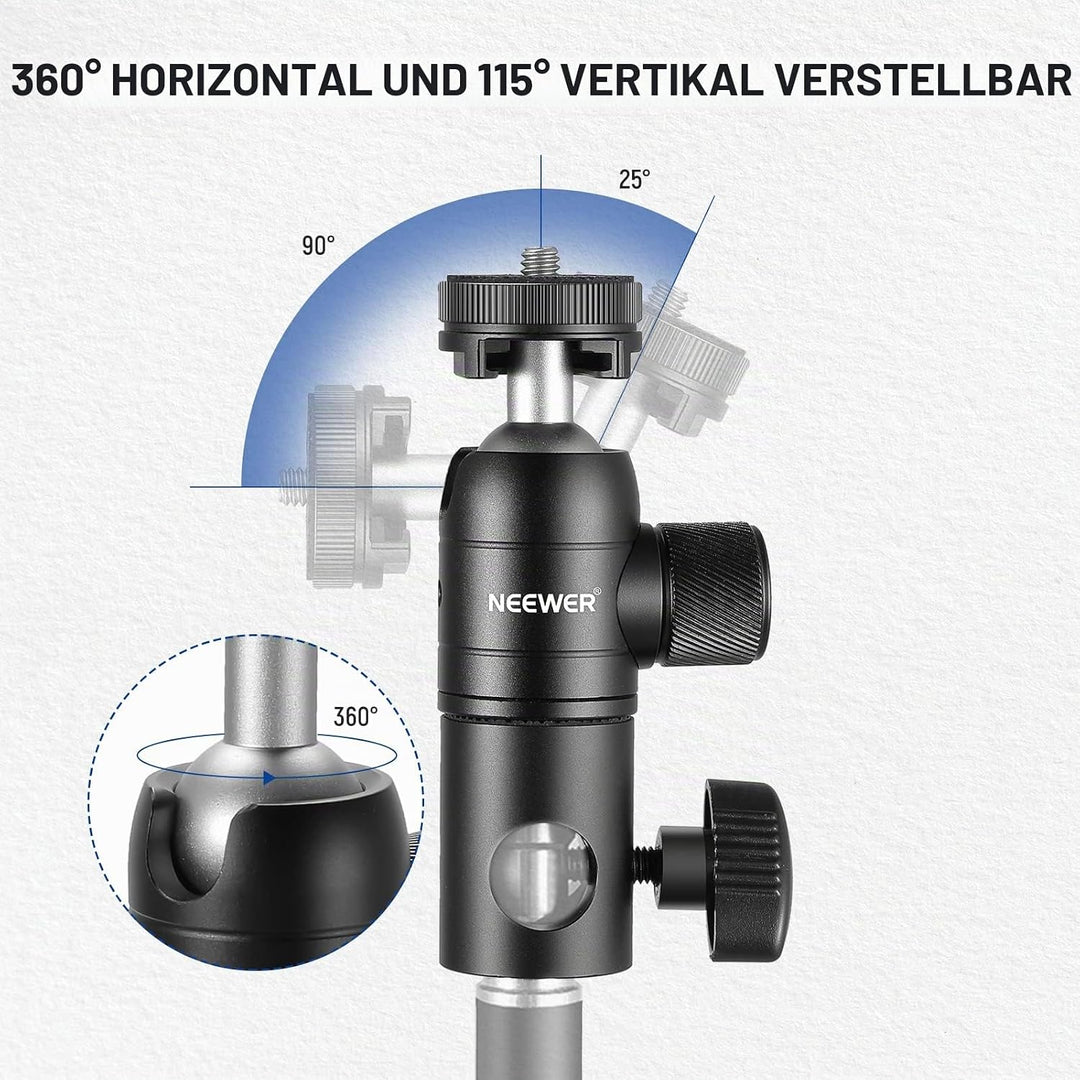 NEEWER 2X Stativ Montageadapter mit Zubehörschuh 1/4" Schraube Mini Kugelkopf, umkehrbare Montagepla