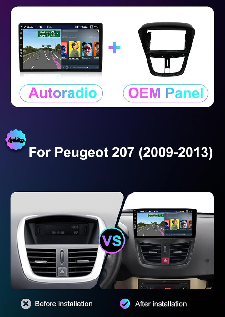 6G+128G Autoradio Android 15 für Peugeot 207 2006-2015 2-DIN-Autostereo mit Wireless Carplay, Androi
