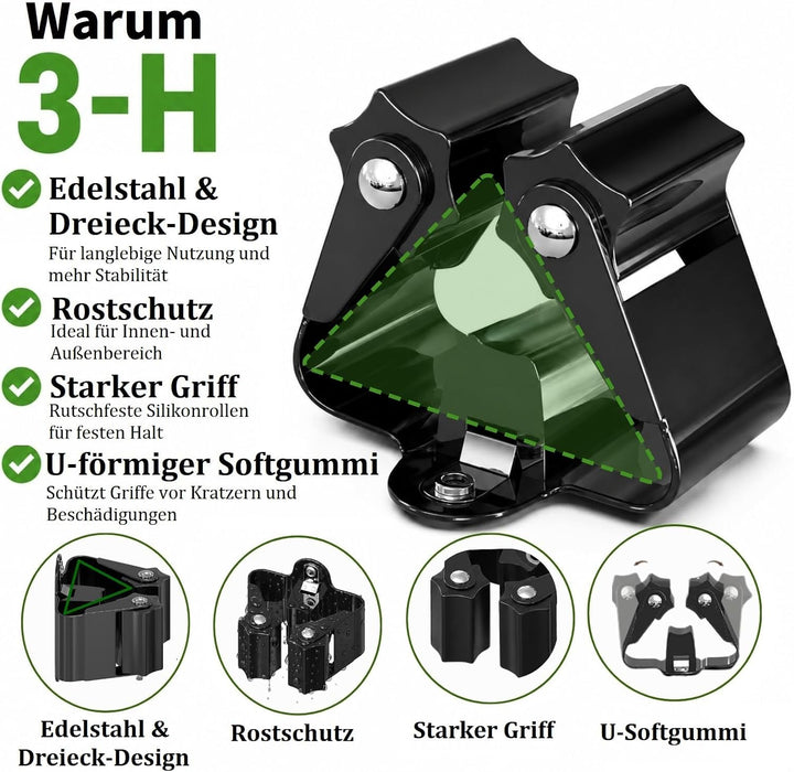 3-H 12 Stück Gerätehalter Set, Besenhalterung Wand Gartengerätehalter Besenhalter, Wandhalterung für