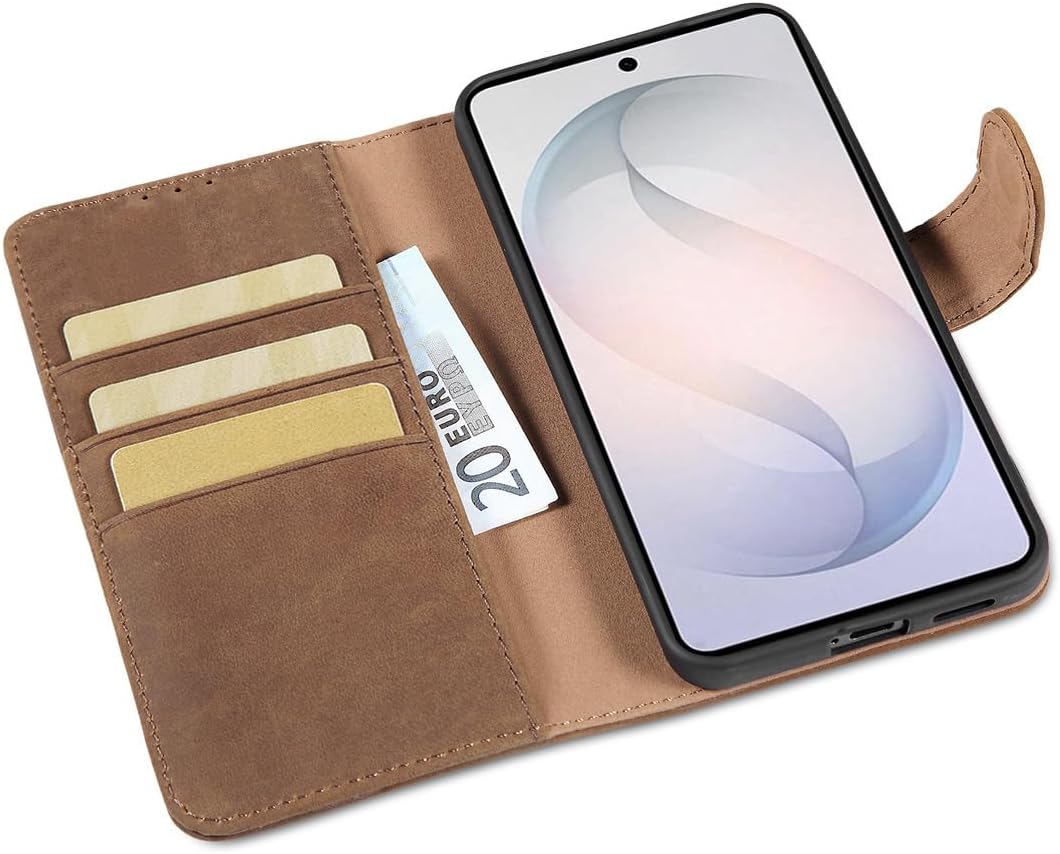 LENSUN Echtleder Handyhülle für Samsung Galaxy S26, Flip Hülle [Brieftasche][RFID Schutz][3 Kartenfa