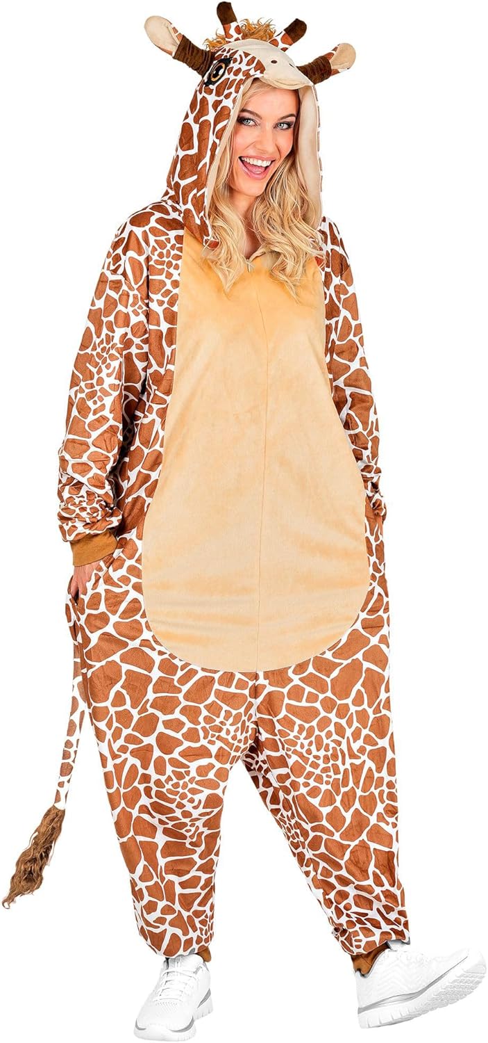 W WIDMANN MILANO Party Fashion - Tier Overall für Erwachsene, weicher Plüsch Jumpsuit mit Kapuze, Ti