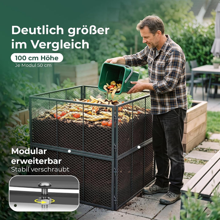 Novatool 2X Garten-Komposter Metall 500L+1000L, mit erweiterbarem Stecksytem, pulverbeschichteter Me