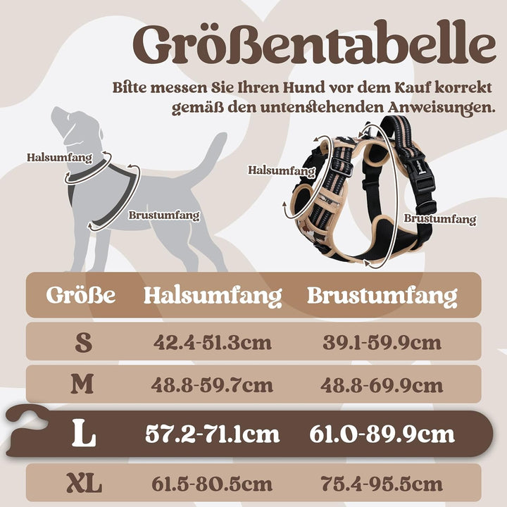 rabbitgoo Hundegeschirr Grosse Hunde Leichtes Anlegen, L, Bergkhaki | Anti Zug, Ohne Kopfdurchzug, H