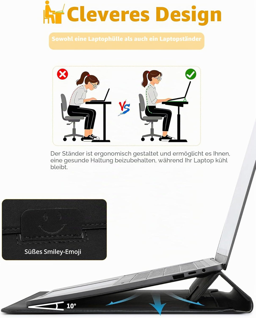 HYZUO 13,3-14 Zoll Laptop Hülle Tasche mit Standfunktion für MacBook Pro 14 M5/M4/M3/M2/M1 2026-2021