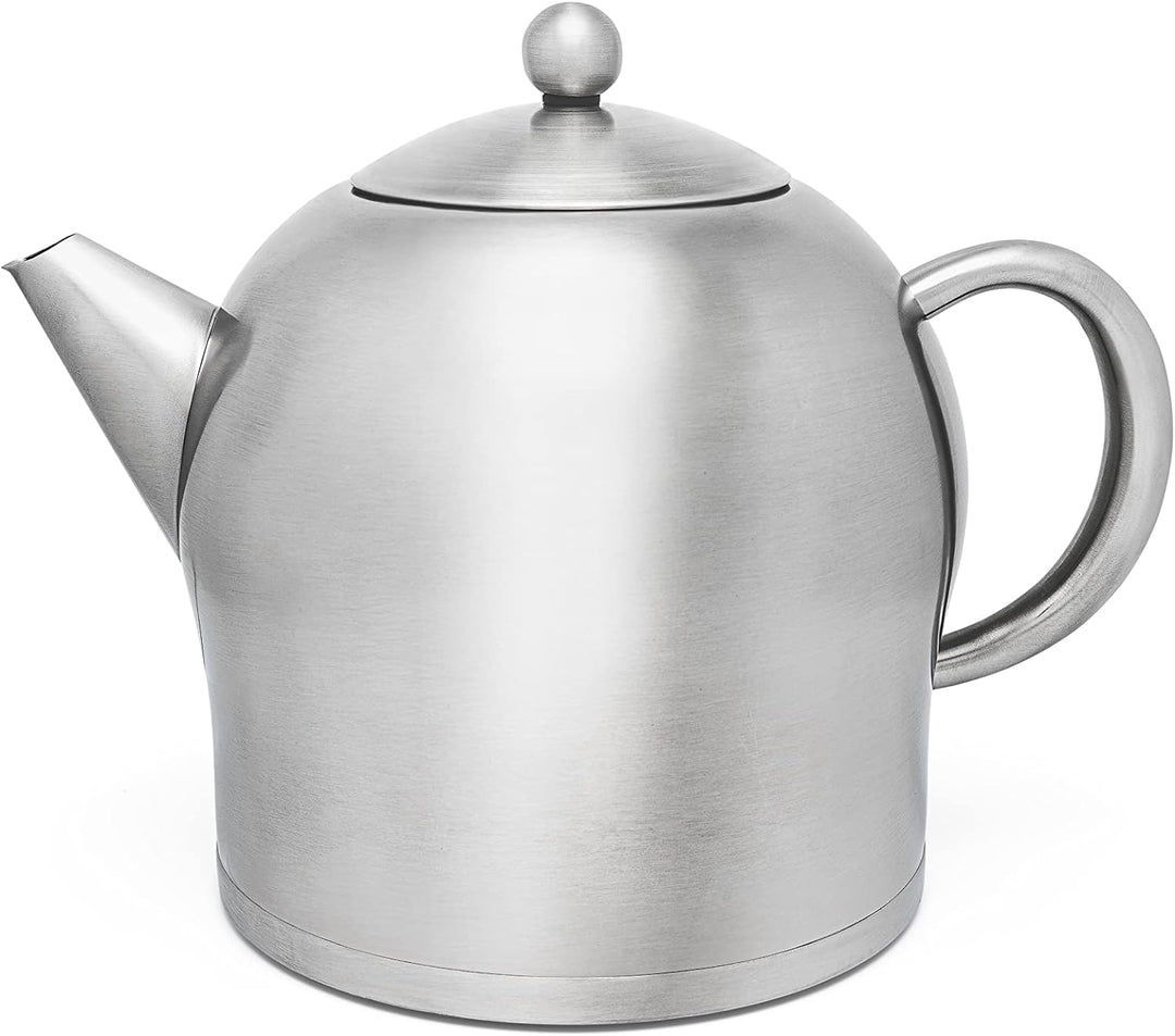 grosse runde doppelwandige XL Edelstahl Teekanne 2.0 Liter Matt 2,0 L, Matt 2,0 L