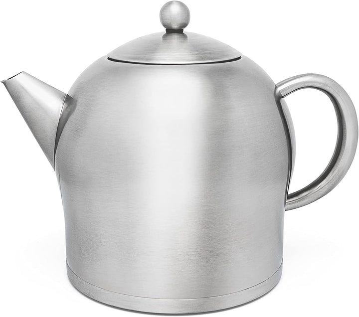 grosse runde doppelwandige XL Edelstahl Teekanne 2.0 Liter Matt 2,0 L, Matt 2,0 L