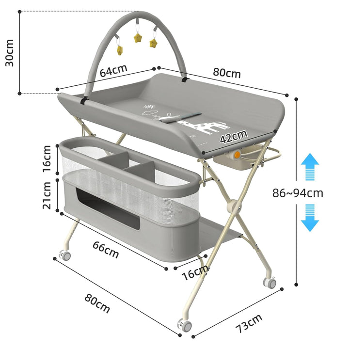 Klappbare Wickelkommode, Baby Wickelkombi, mobiler Wickeltisch mit Wickelauflage und Ablagefächern,