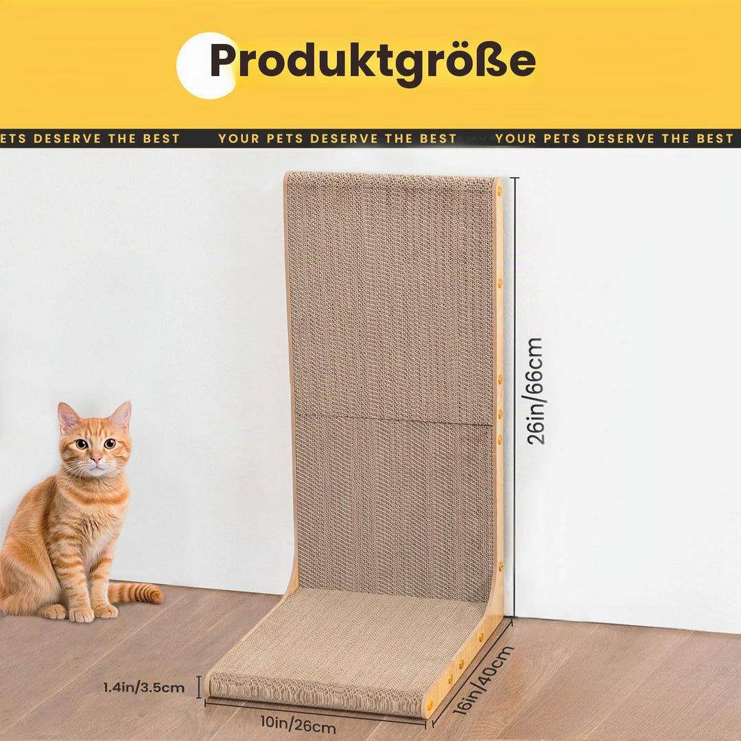 Conlun Kratzpappe für Katzen, 58 cm L-förmige Kratzunterlage wandmontiert, senkrechter Kratzbaum aus