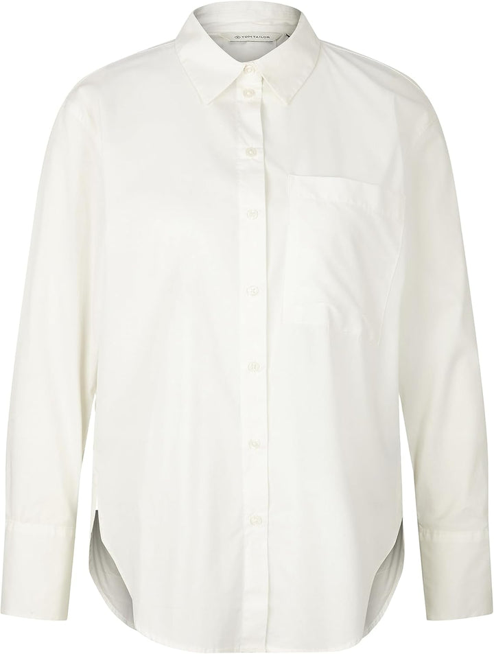 TOM TAILOR Damen Stretch Poplin Bluse mit Brusttasche 34 10315 - Whisper White, 34 10315 - Whisper W