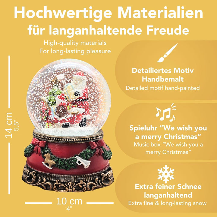 Schneekugel Weihnachten Spieluhr | Christmas Shopping | Weihnachtsmann mit Schlitten und Engel | Soc